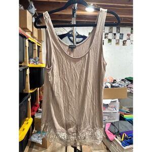 Buckle Black Womens Lace Trim Scoop Neck Tank Top Taupe Brown Large Sleeveless